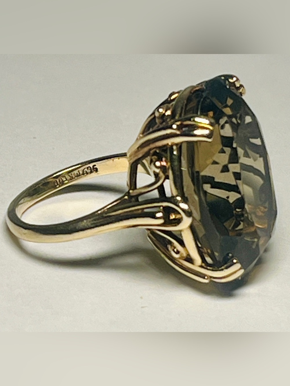 14k Gold Brilliant-Cut Smoky Quartz Estate Vintage Cocktail Ring, Size 7 1/4 - Picture 12 of 15